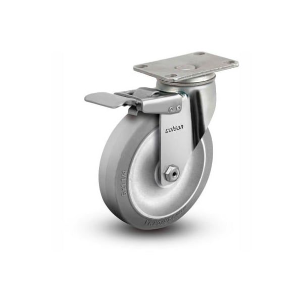 Colson Colson 2 Series Swivel Plate Caster 2.04456.444 BRK4 Rubber Total Lock Brake 4" Dia. 300 Lb. 2.04456.444 BRK4 - main